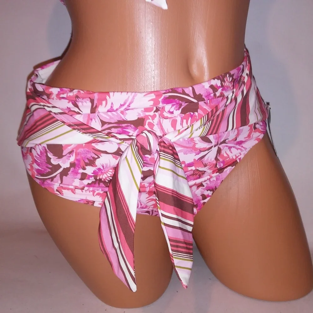 Victoria Secret Swim Bikini 34D Top Small Bottom Pink Floral Push Up Underwire